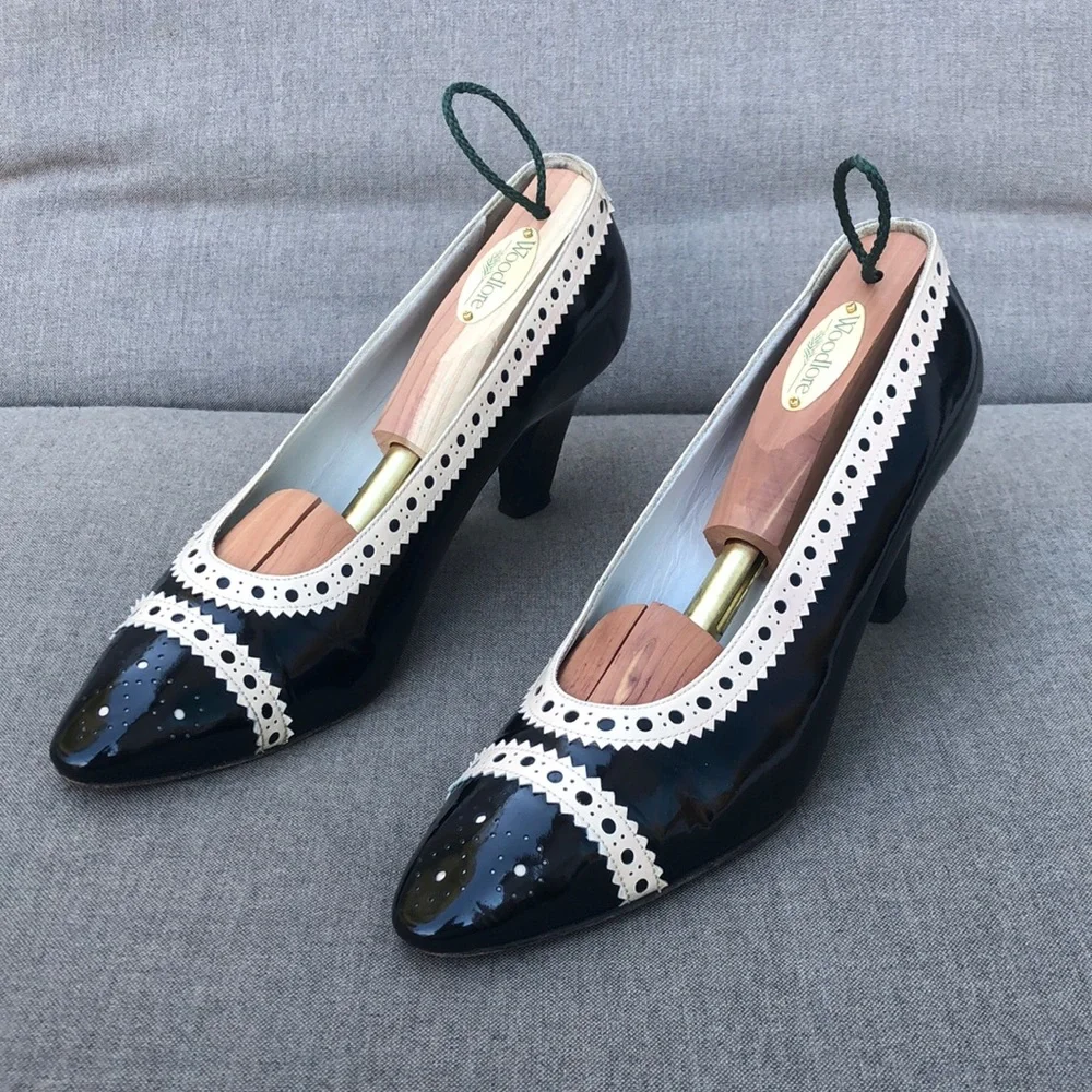 YSL Vintage Patent Spectator Pump in Ivory & Black - Picture 8 of 13